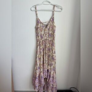 Sea luster Floral Purple and Cream Maxi Dress Beach Boho Lace up high low